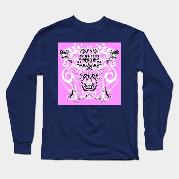 pink immortal tribal kaiju in ecopop pattern Long Sleeve T-Shirt by jorge_lebeau